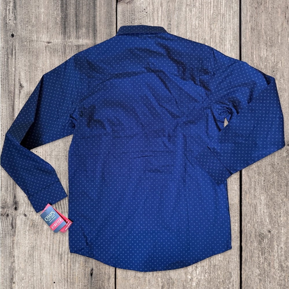 Chaps Men's Navy Blue Microprint Stretch Button-Down Shirt - Picture 2 of 2